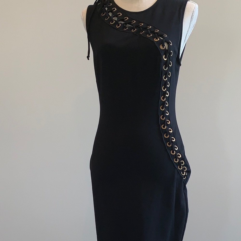 Midi Black Dress with Decorative Accents